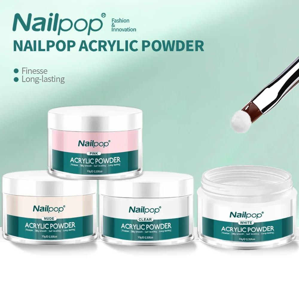 Nailpop Acrylic Powder 4 Colors Set,Professional Clear Nude White Pink Acrylic Nail Extension 3D Nail Art Acrylic Po